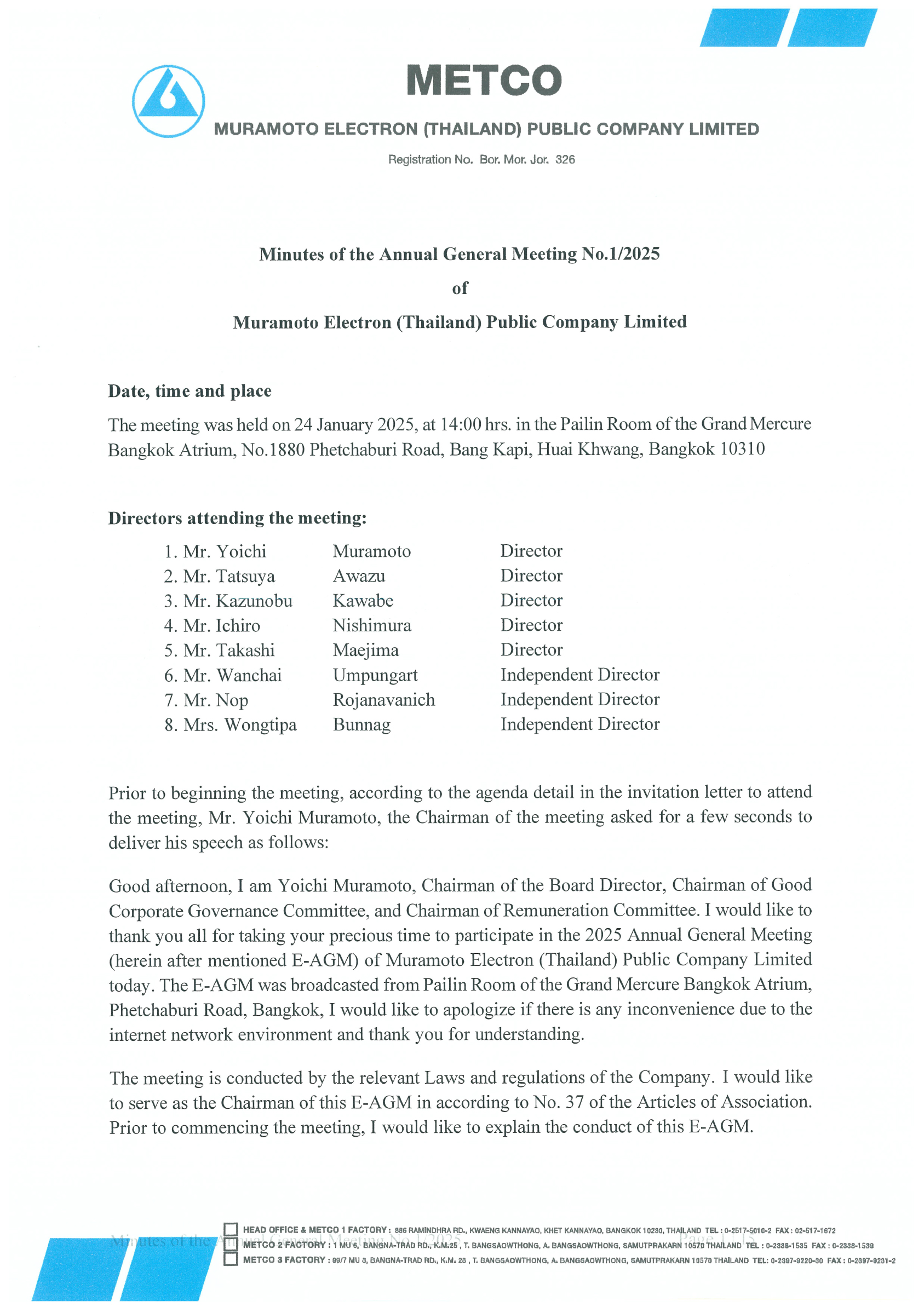 Minutes of the Annual General Meeting No.1/2025